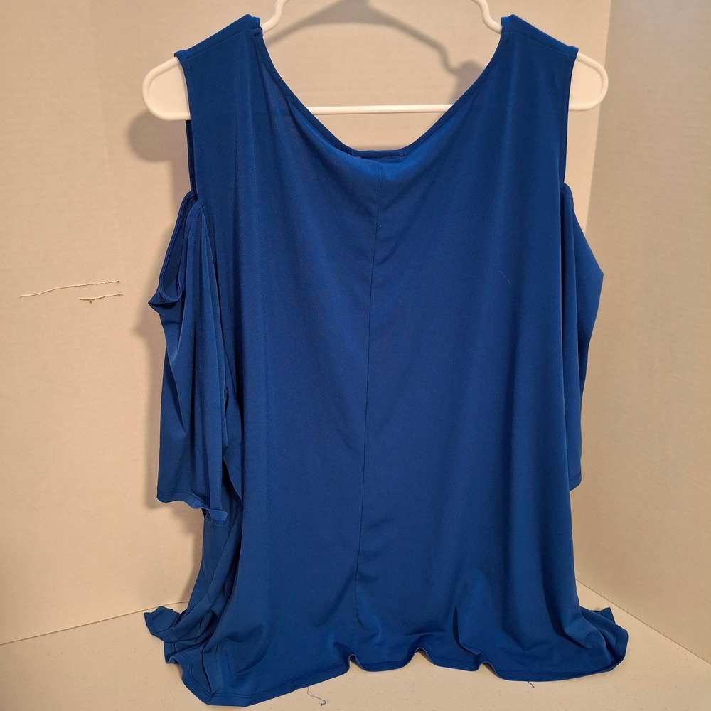 Catherines Cold Shoulder Top Blue Plus Size 4X Polyester‎ Spandex - Picture 2 of 7
